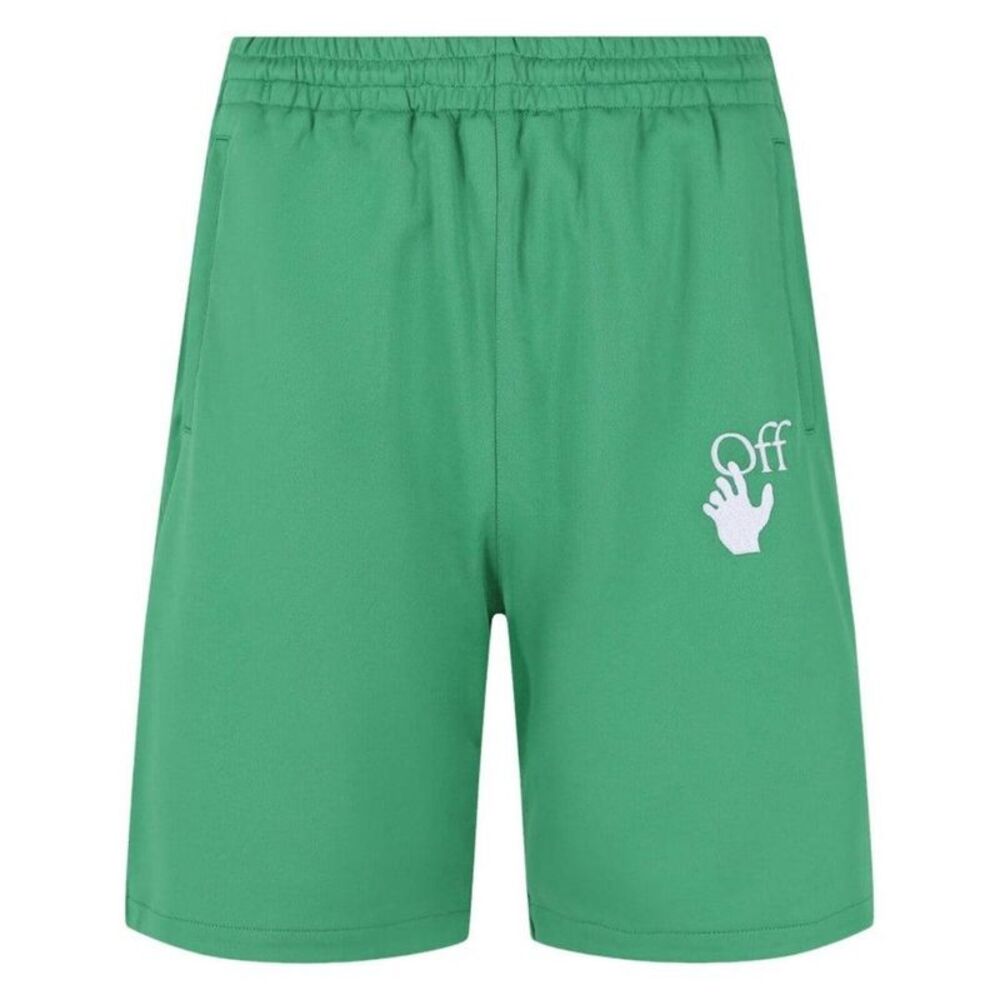 Off-White Mens Hands Off Logo Loose Sweat Shorts / Green
